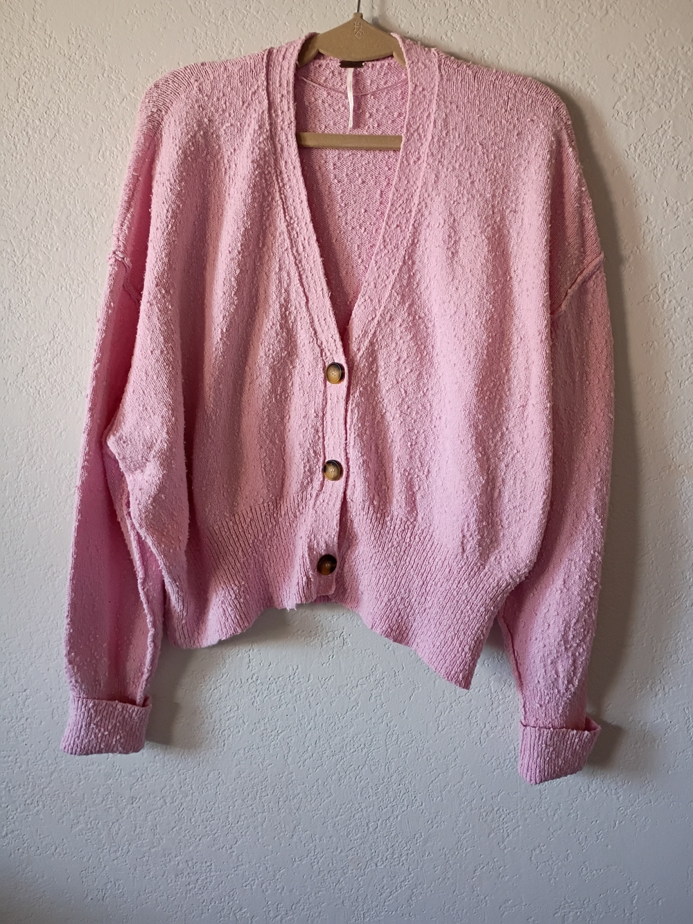 Free  People Oversize  Pink Textured Button-Front Cardigan Size M - Picture 2 of 15